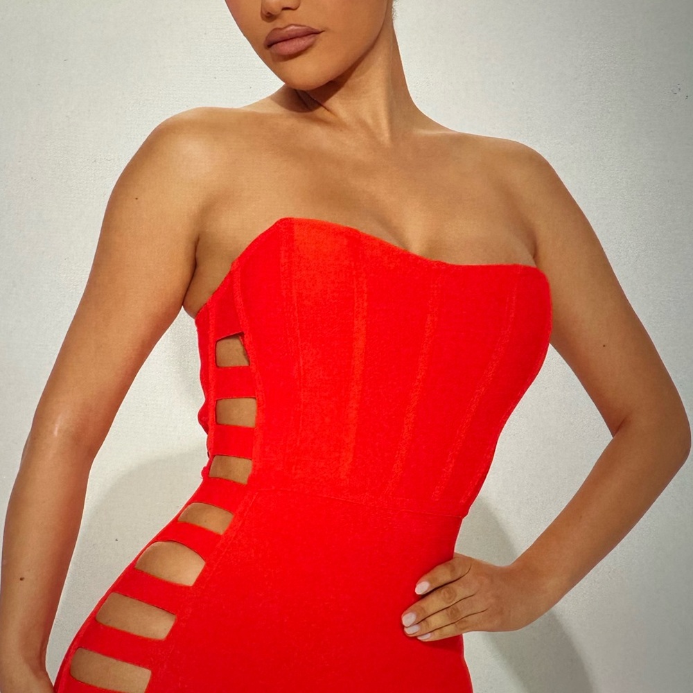Orange Red Banks Bandage Corset Midi Dress by Fashion Nova